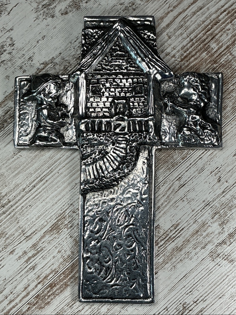 Silver Embossed House Cross Wall Accent Vintage